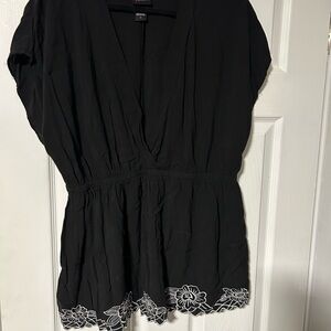 Torrid Black Blouse with White Floral Detail